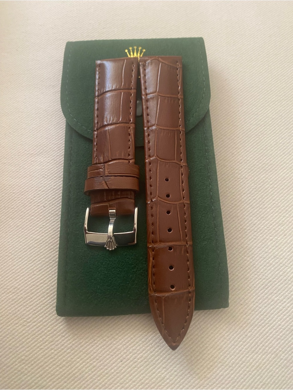 20mm lug Rolex  Brown Leather Watch Strap with Silver Plated Buckle